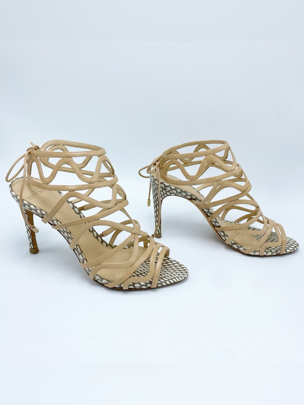 Alexandre Birman size 36.5 Beige Strappy Lace-Up Cage High Heel Sandals